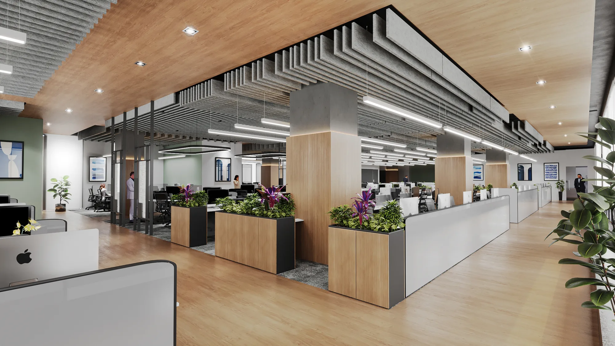 Completed open-plan workplace interior for Doceree